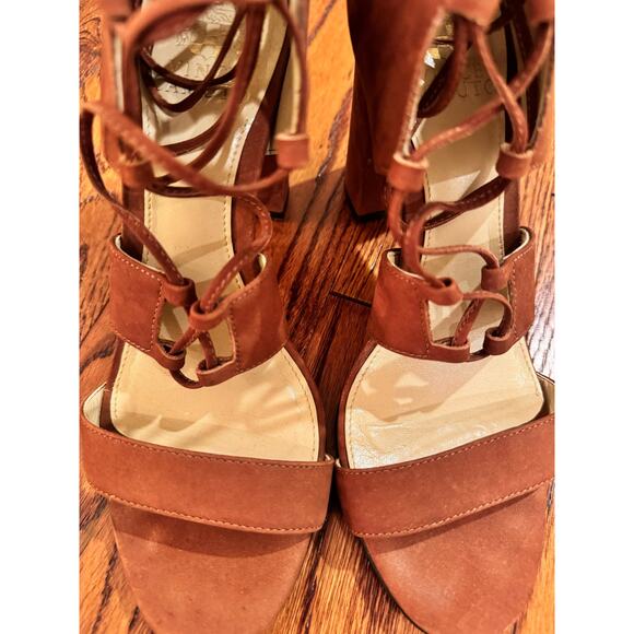 Vince Camuto Wendell Womens 7.5 Brown Tan Suede Shoes Lace Up Gladiator Sandals - Picture 12 of 16
